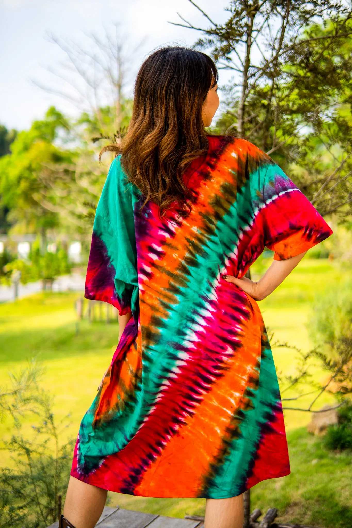 Boho Rainbow Hand Dyed Boho Cotton Dress with Pockets