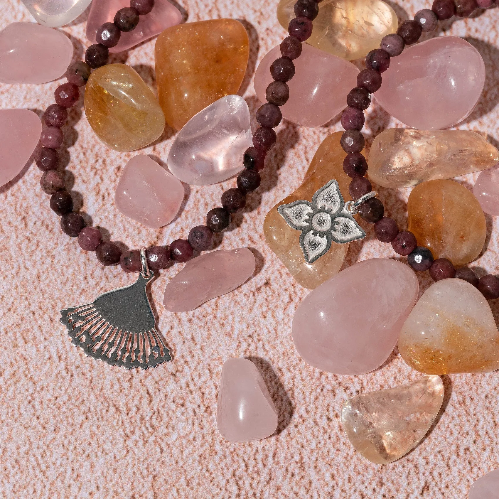 Boronia Flower on Rhodonite Beaded Bracelet