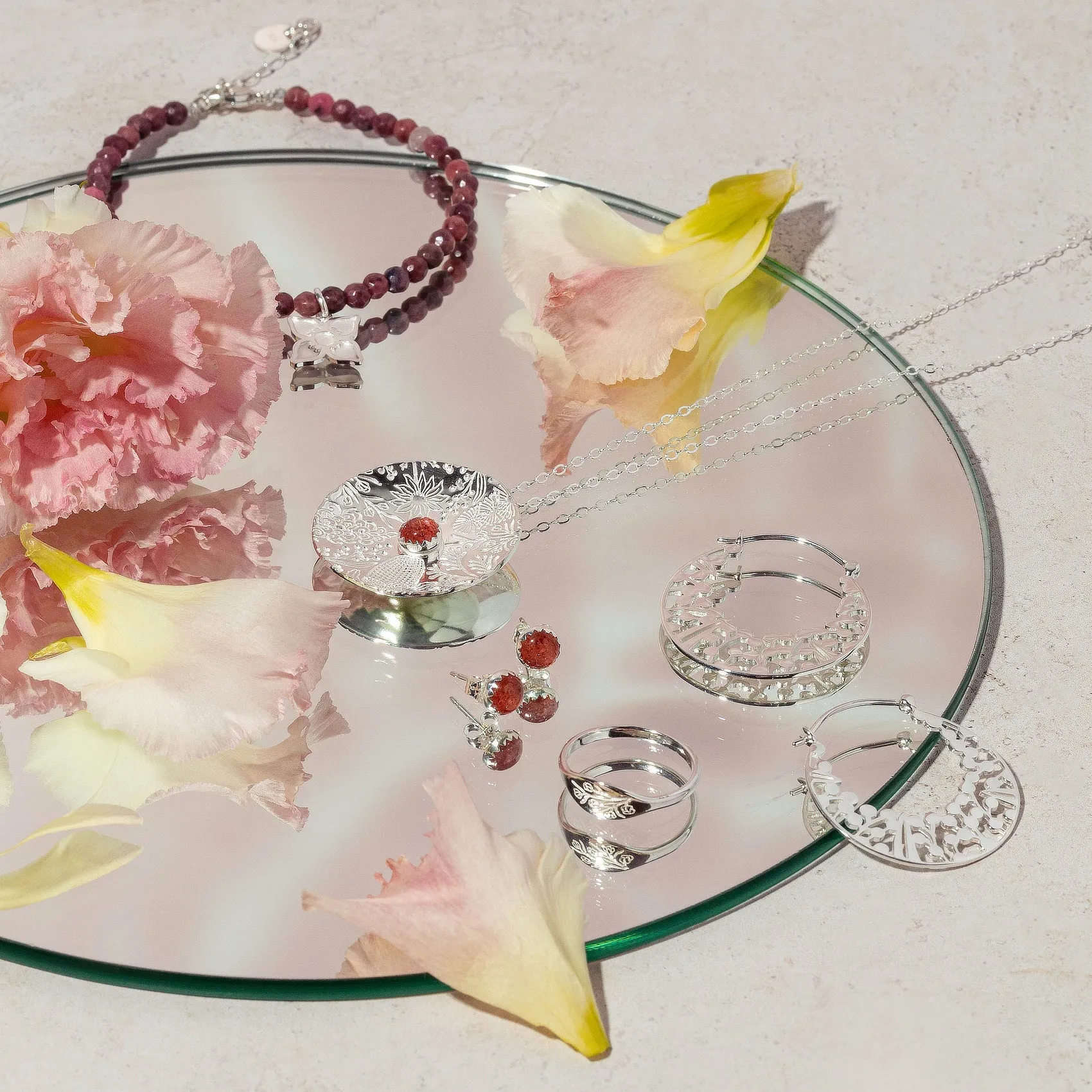 Boronia Flower on Rhodonite Beaded Bracelet