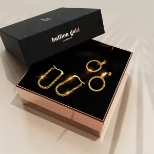 Boxed 2 Pairs of Chic Earrings Set in Gold