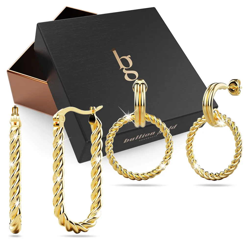 Boxed 2 Pairs of Chic Earrings Set in Gold