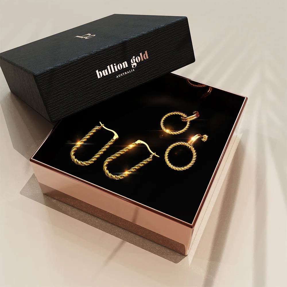 Boxed 2 Pairs of Chic Earrings Set in Gold