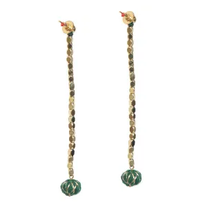 Brass Earrings for Women | Green & Golden | Cotton Thread