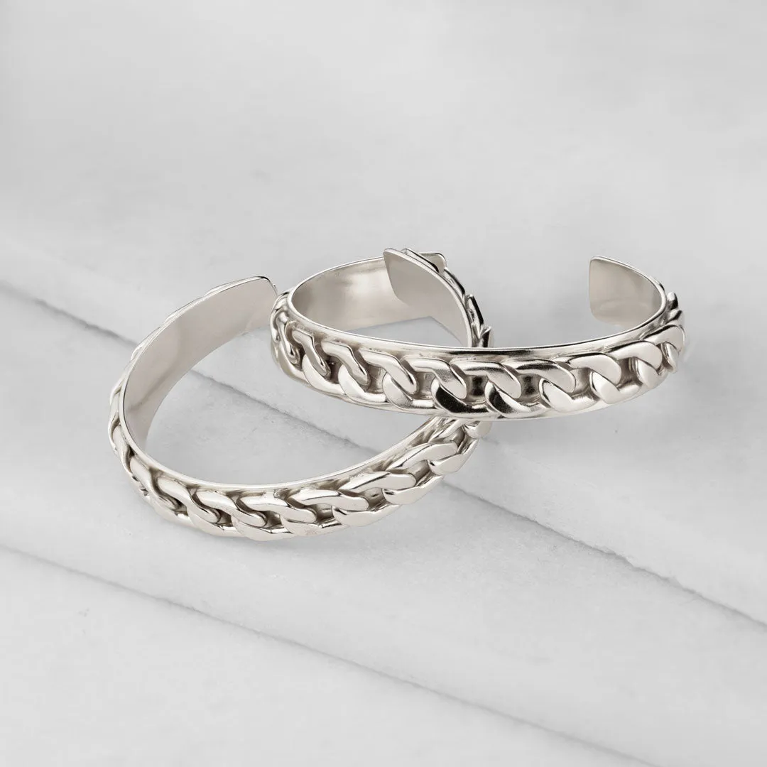 Camden - Flat and Wide Curb Chain Sterling Silver Cuff Bracelet