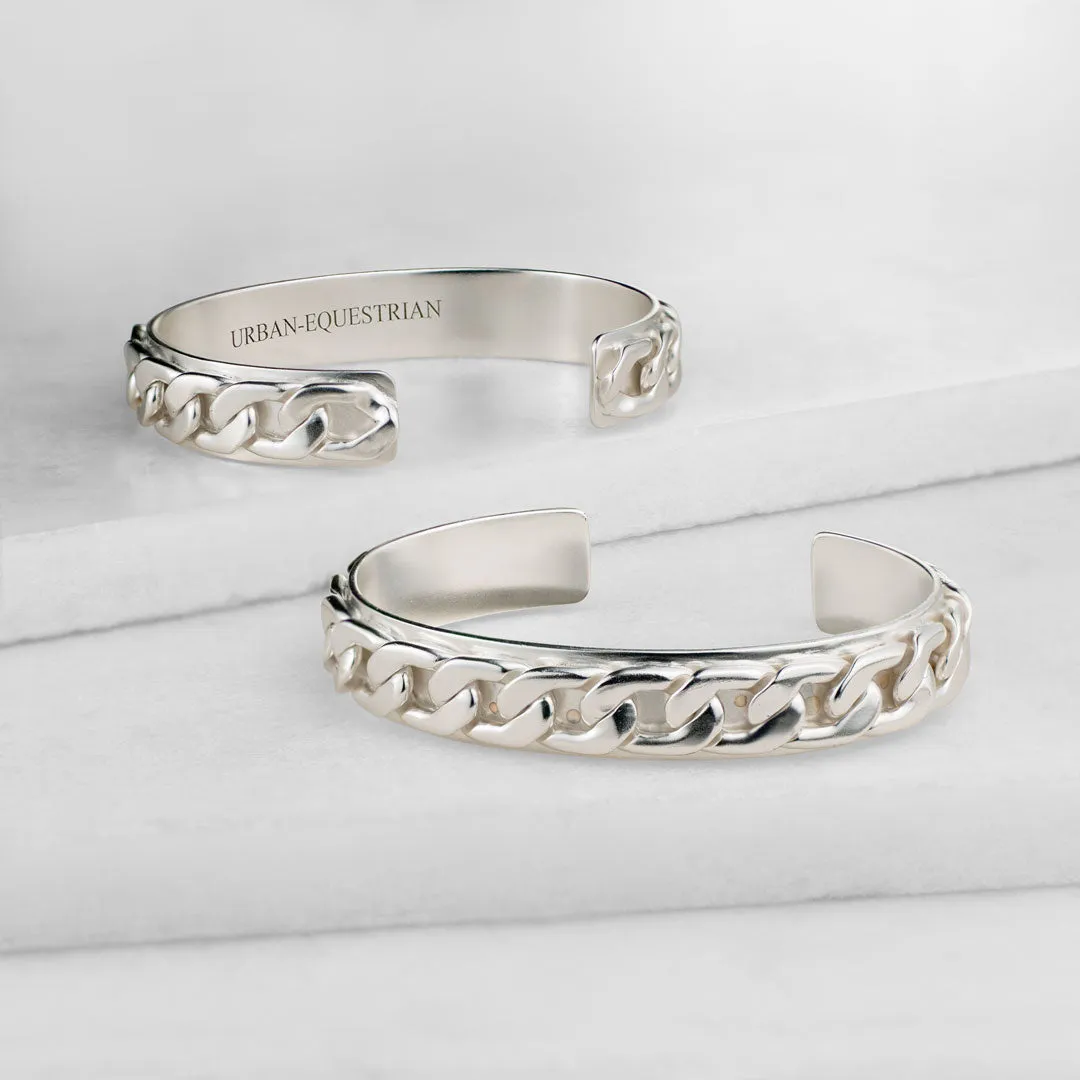 Camden - Flat and Wide Curb Chain Sterling Silver Cuff Bracelet