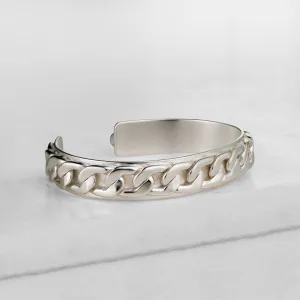 Camden - Flat and Wide Curb Chain Sterling Silver Cuff Bracelet