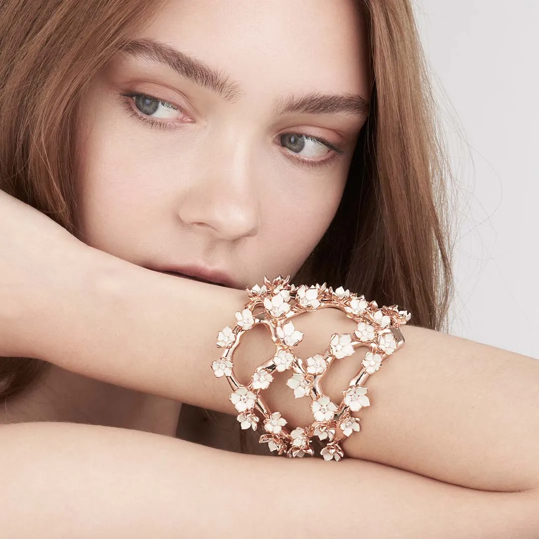 Cherry Blossom Cuff - Rose Gold Vermeil, Diamond & Enamel