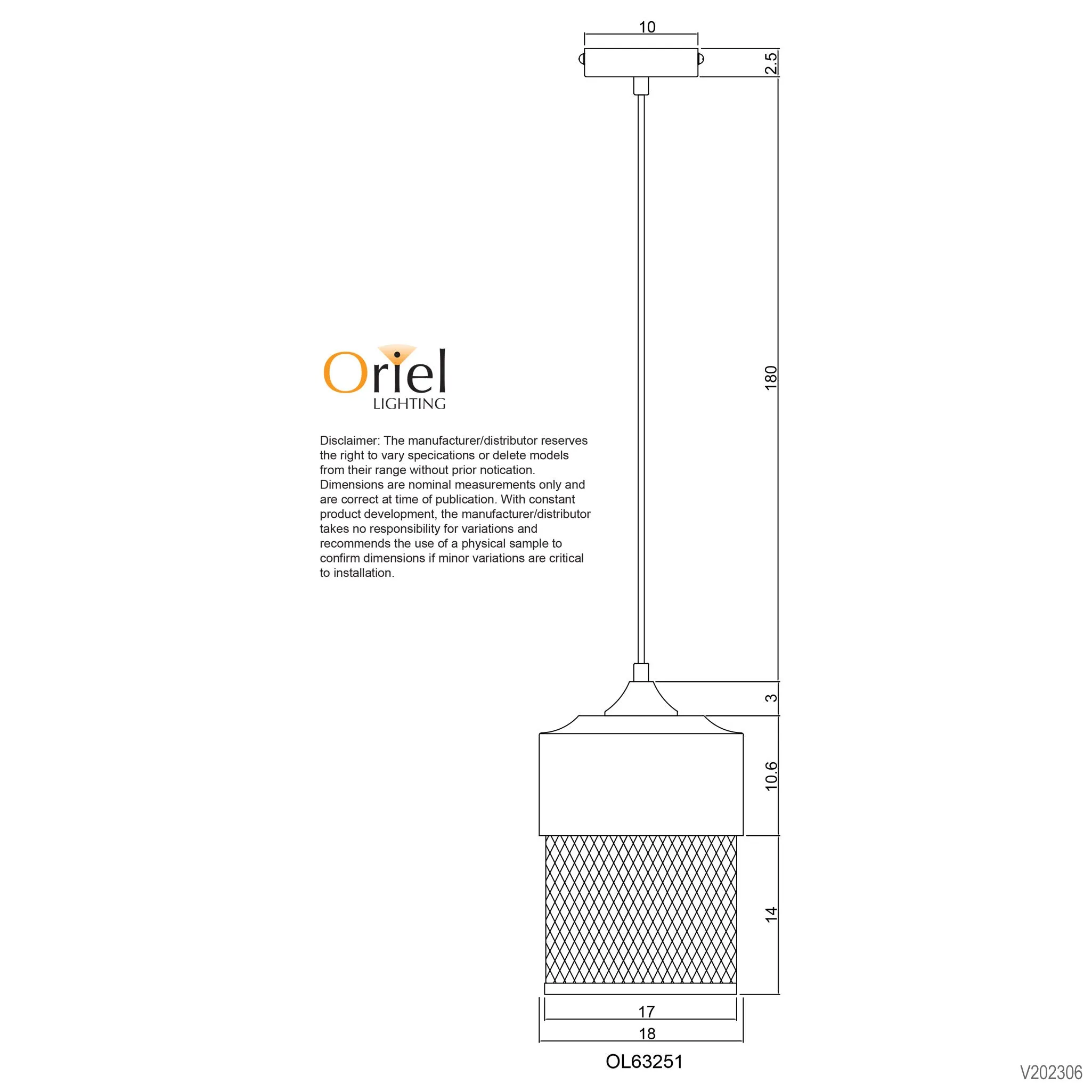 Chester 18 Single Mesh Pendant Black