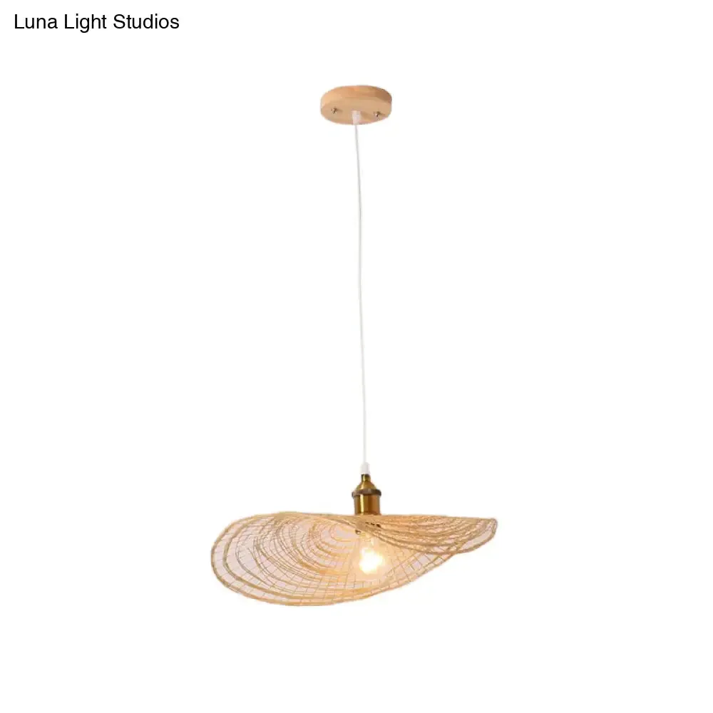 Chinese Style Lotus Leaf Pendant Light with Bamboo Shade - 1/3/6-Light - Beige - 14"/16.5"/19.5" Wide