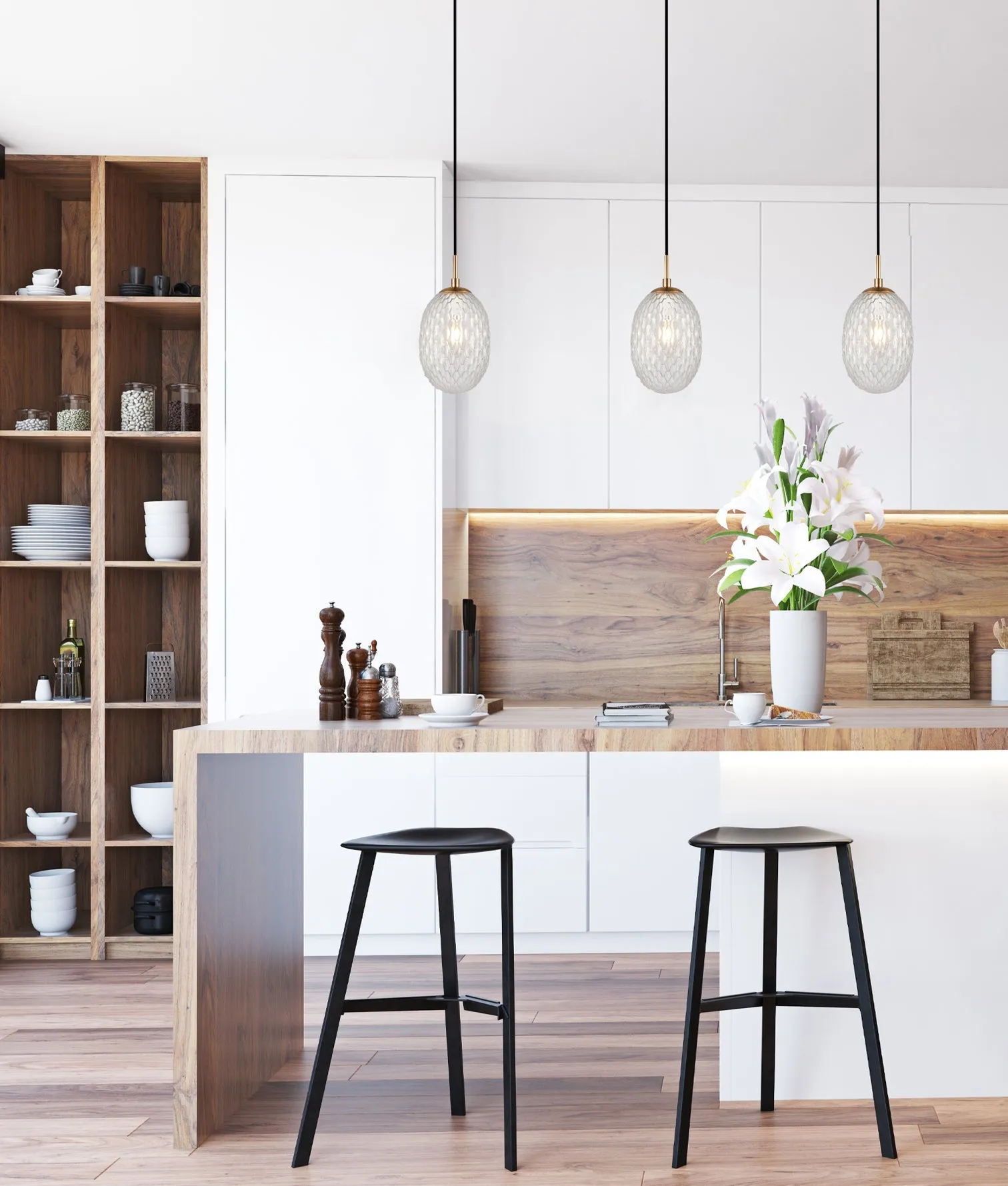 CLA KATHAL Interior Ellipse Glass Segmented with Brass Highlight Enclosed Pendant Lights