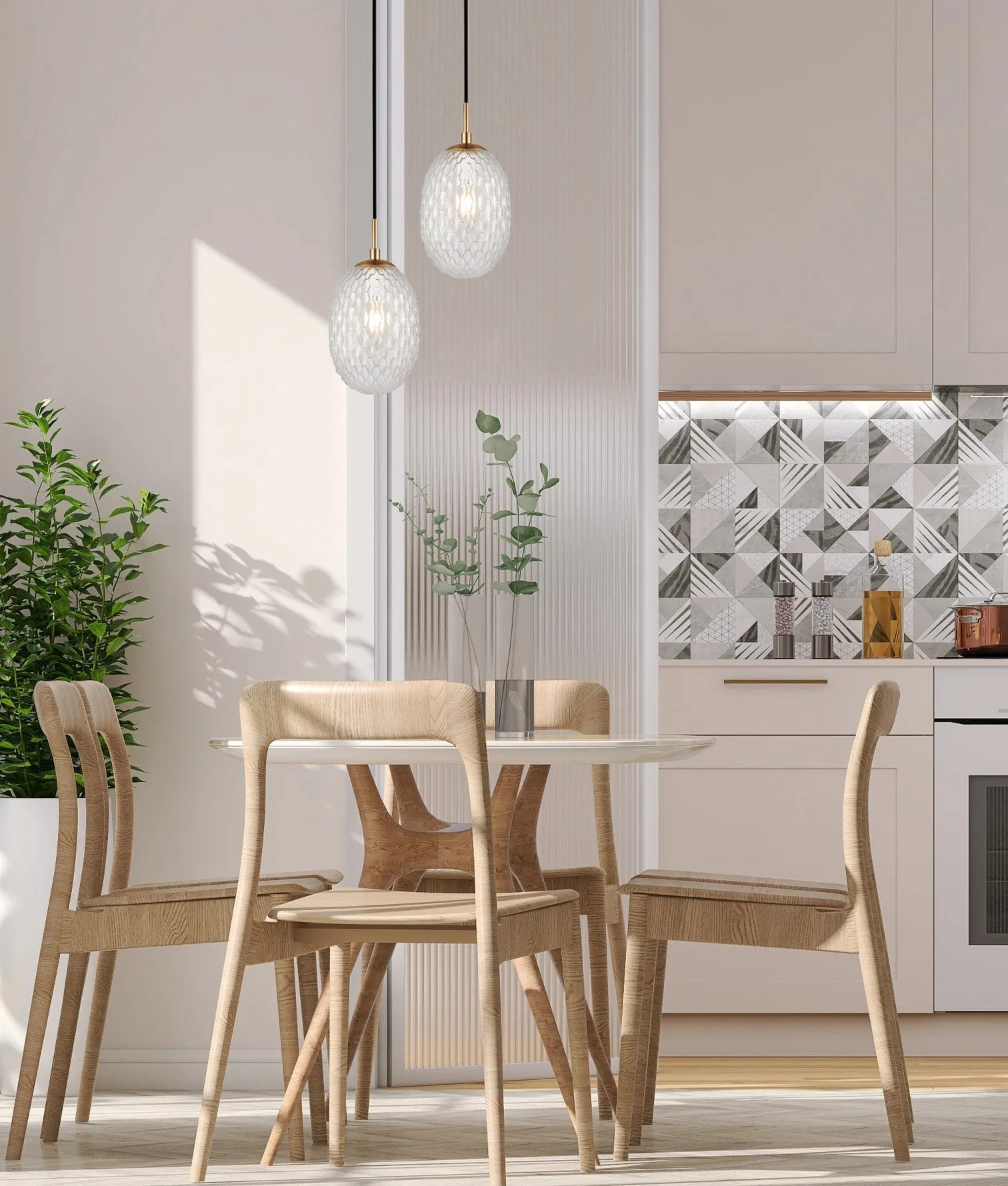 CLA KATHAL Interior Ellipse Glass Segmented with Brass Highlight Enclosed Pendant Lights