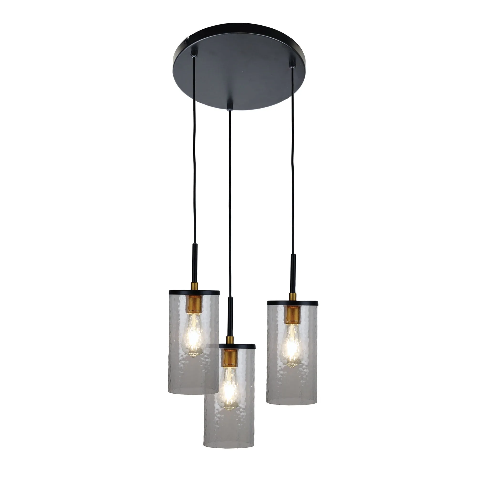 Clearance Oriel Lighting Raymont 3 Light Dropper Pendant Matt Black / Clear