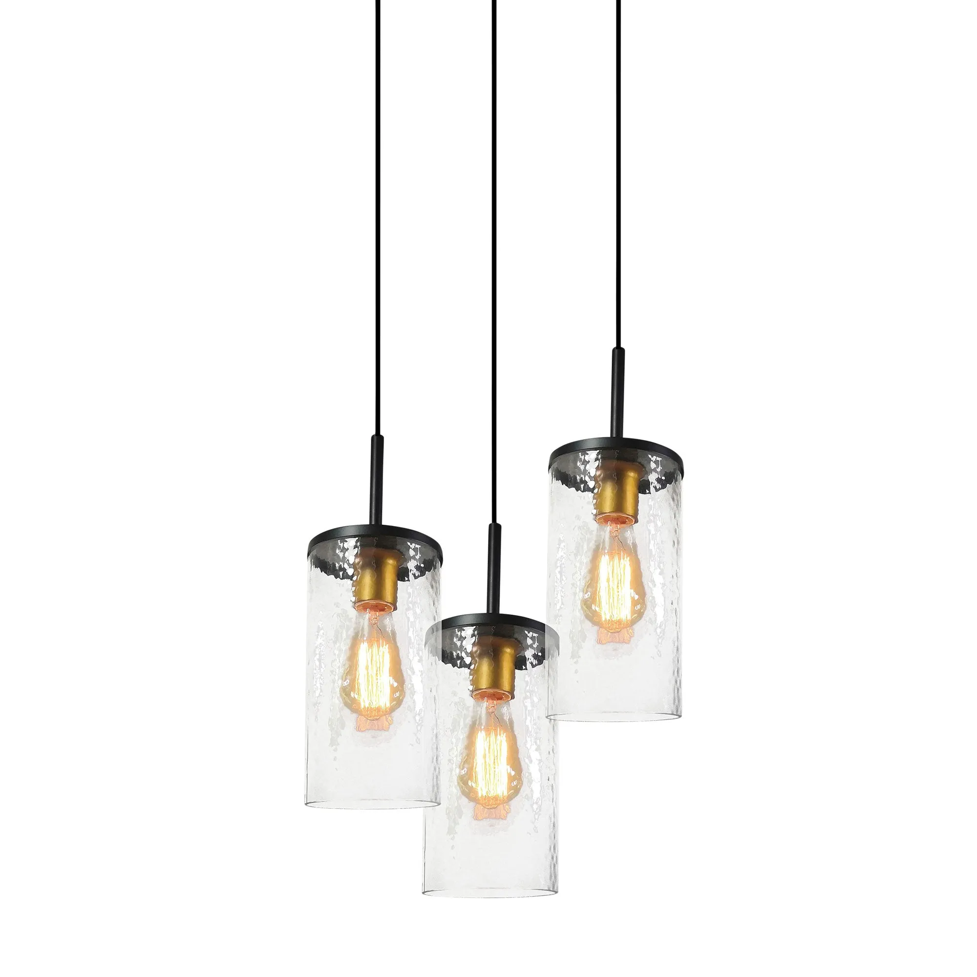 Clearance Oriel Lighting Raymont 3 Light Dropper Pendant Matt Black / Clear