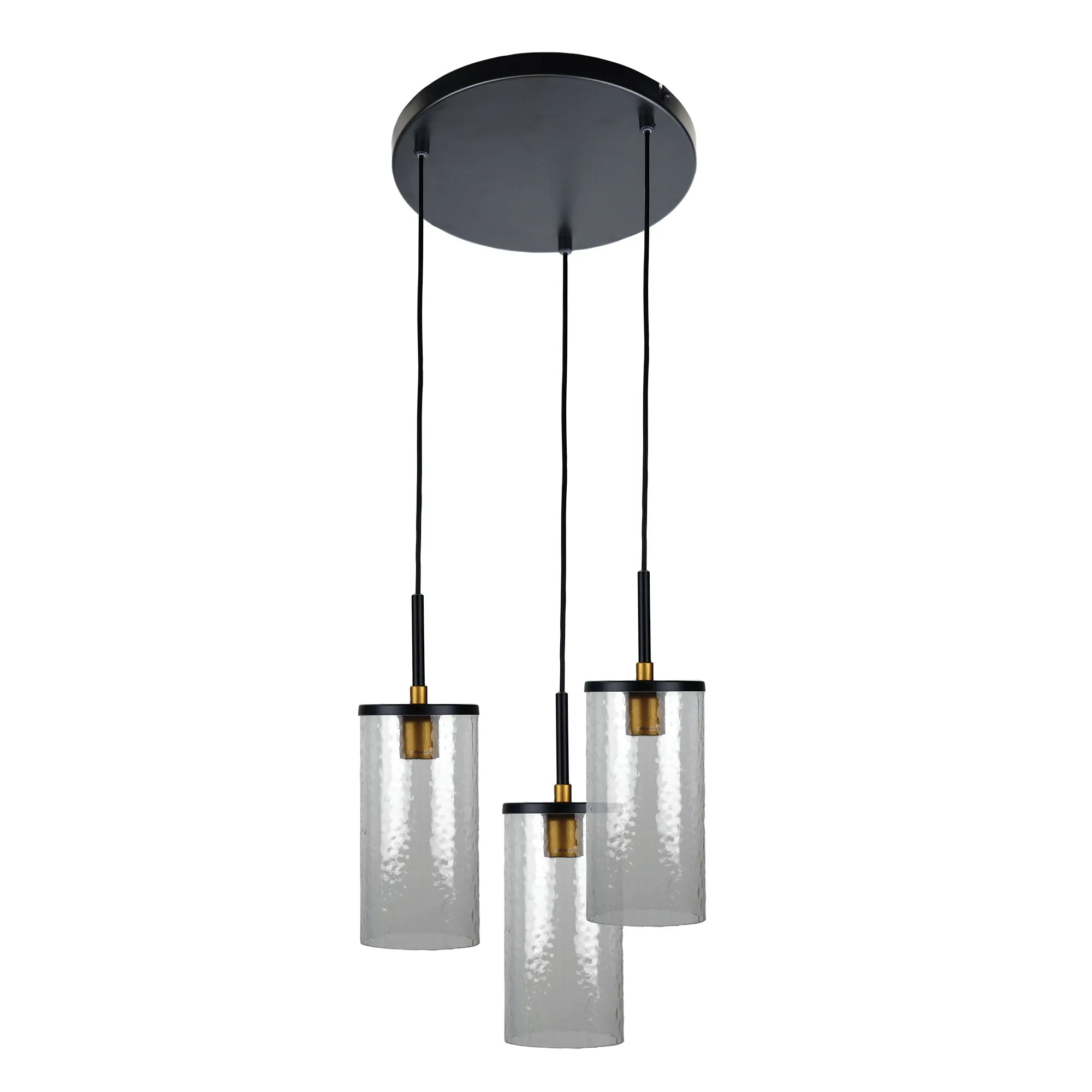 Clearance Oriel Lighting Raymont 3 Light Dropper Pendant Matt Black / Clear