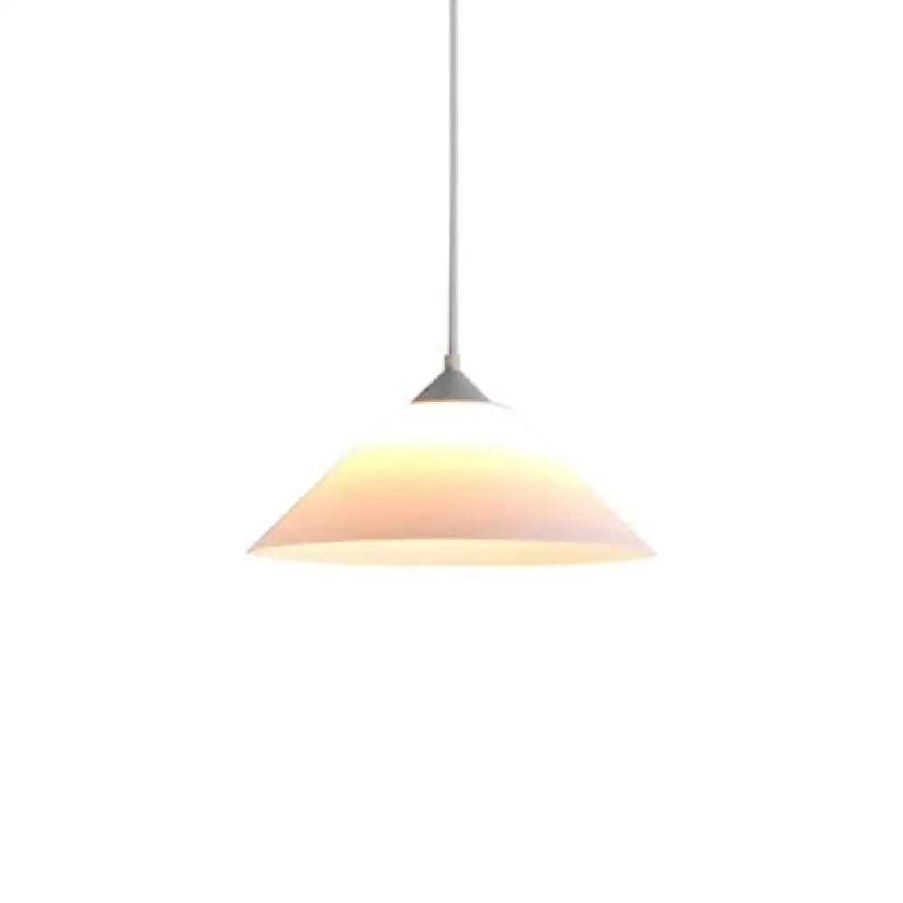 Contemporary Conic Pendant Light with Frosted Glass Shade & Adjustable Cord - White