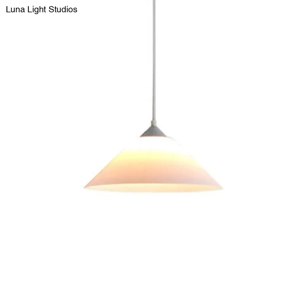 Contemporary Conic Pendant Light with Frosted Glass Shade & Adjustable Cord - White