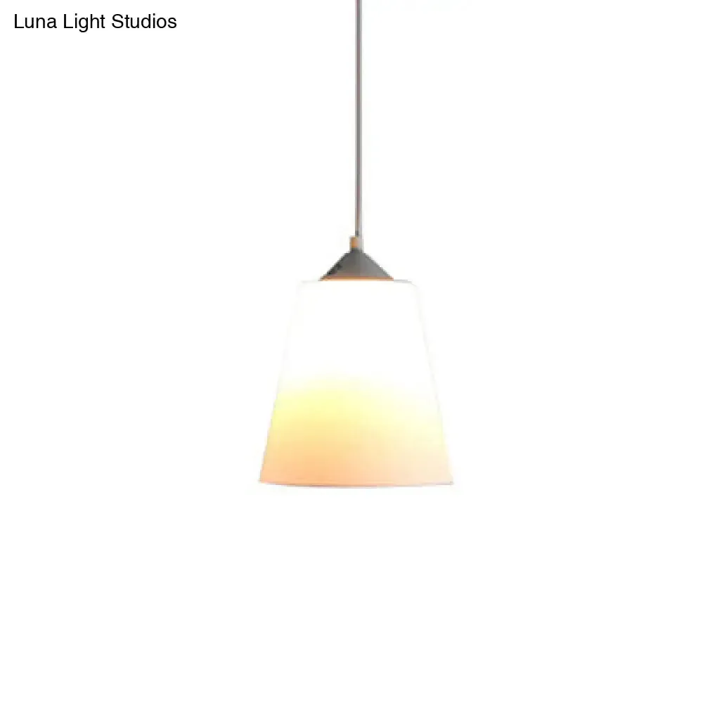 Contemporary Conic Pendant Light with Frosted Glass Shade & Adjustable Cord - White