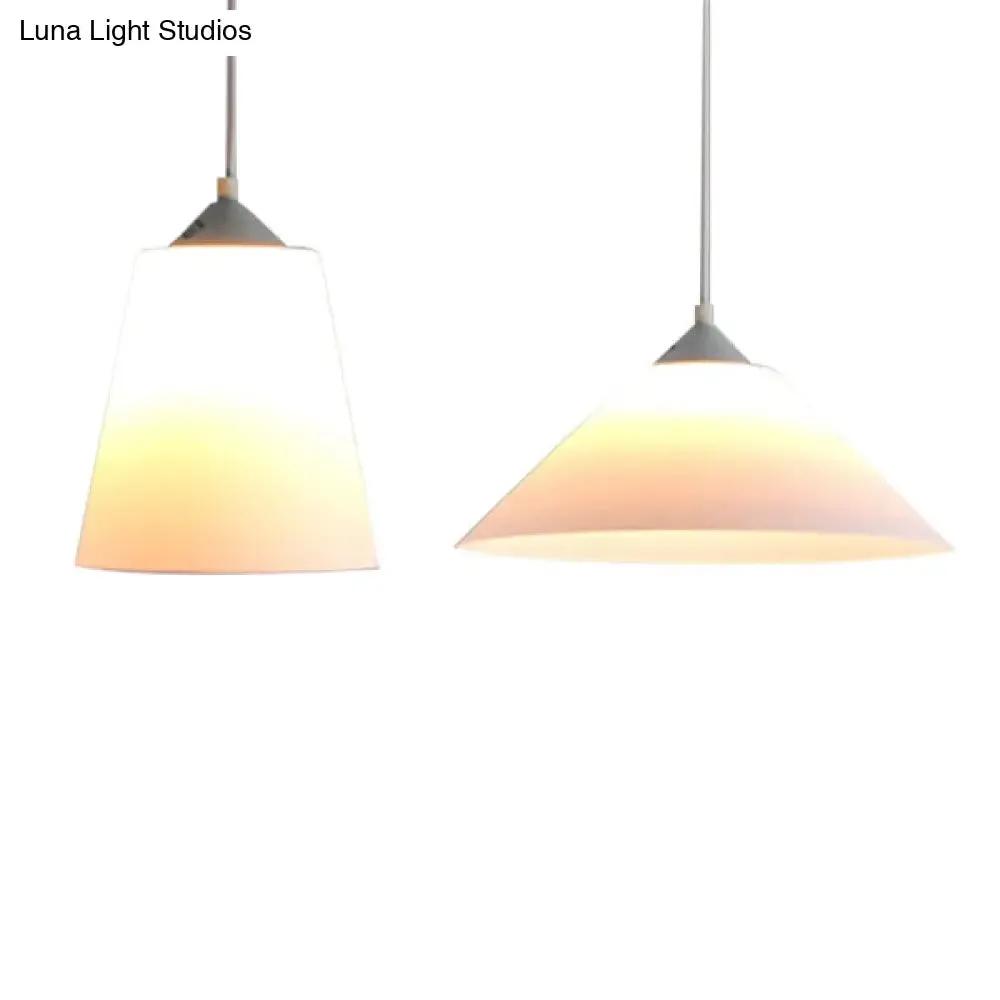 Contemporary Conic Pendant Light with Frosted Glass Shade & Adjustable Cord - White