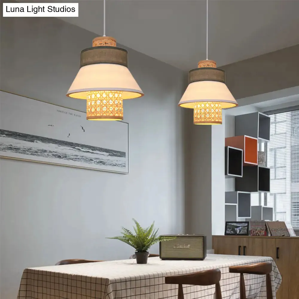Contemporary Hanging Light Kit with Fabric Shade - Green/Purple/Light Purple Cylinder Suspension Pendant