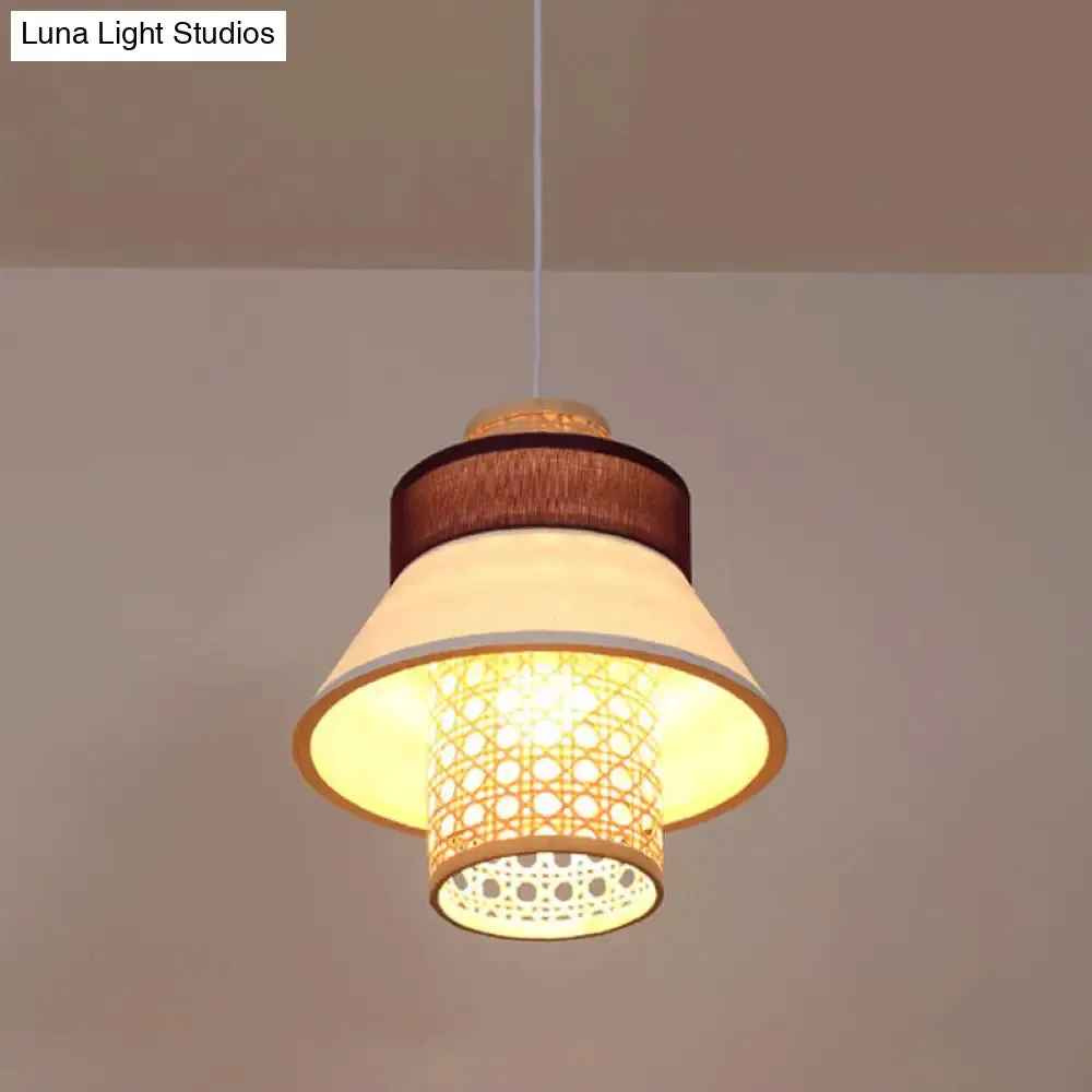 Contemporary Hanging Light Kit with Fabric Shade - Green/Purple/Light Purple Cylinder Suspension Pendant