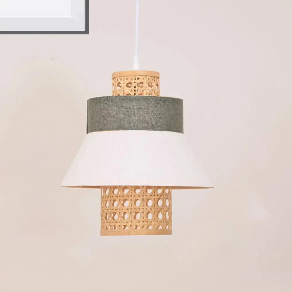 Contemporary Hanging Light Kit with Fabric Shade - Green/Purple/Light Purple Cylinder Suspension Pendant