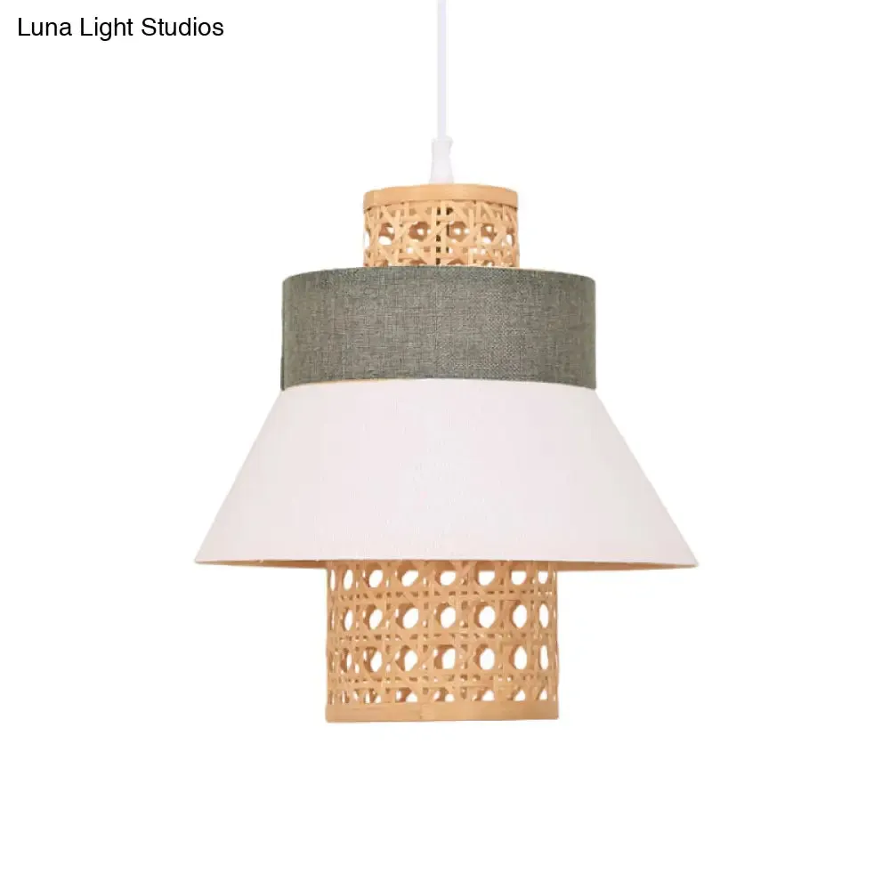 Contemporary Hanging Light Kit with Fabric Shade - Green/Purple/Light Purple Cylinder Suspension Pendant