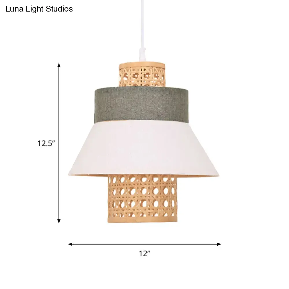 Contemporary Hanging Light Kit with Fabric Shade - Green/Purple/Light Purple Cylinder Suspension Pendant