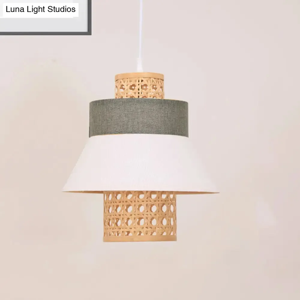 Contemporary Hanging Light Kit with Fabric Shade - Green/Purple/Light Purple Cylinder Suspension Pendant