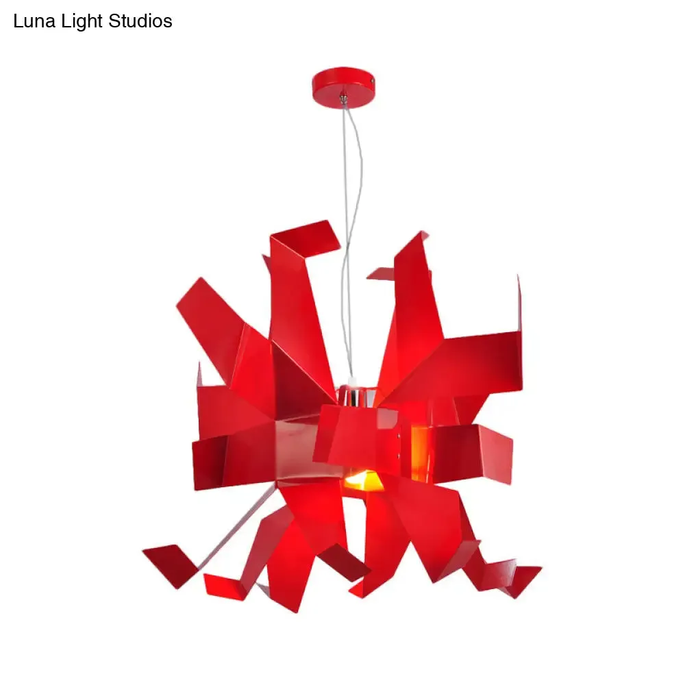 Contemporary Metal Red Pendant Lamp with Abstract Design and 1 Bulb