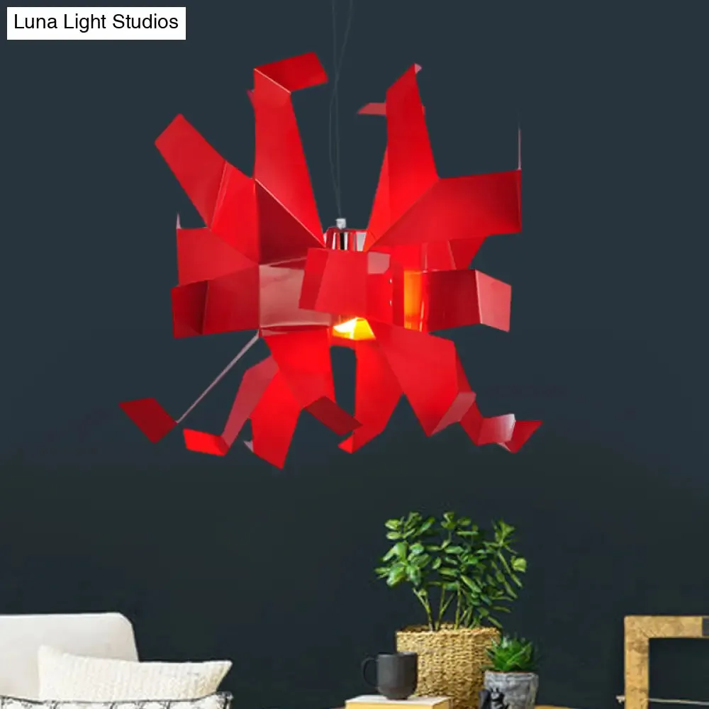 Contemporary Metal Red Pendant Lamp with Abstract Design and 1 Bulb