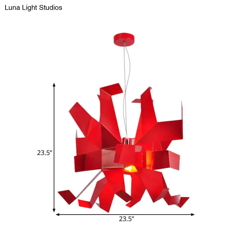 Contemporary Metal Red Pendant Lamp with Abstract Design and 1 Bulb