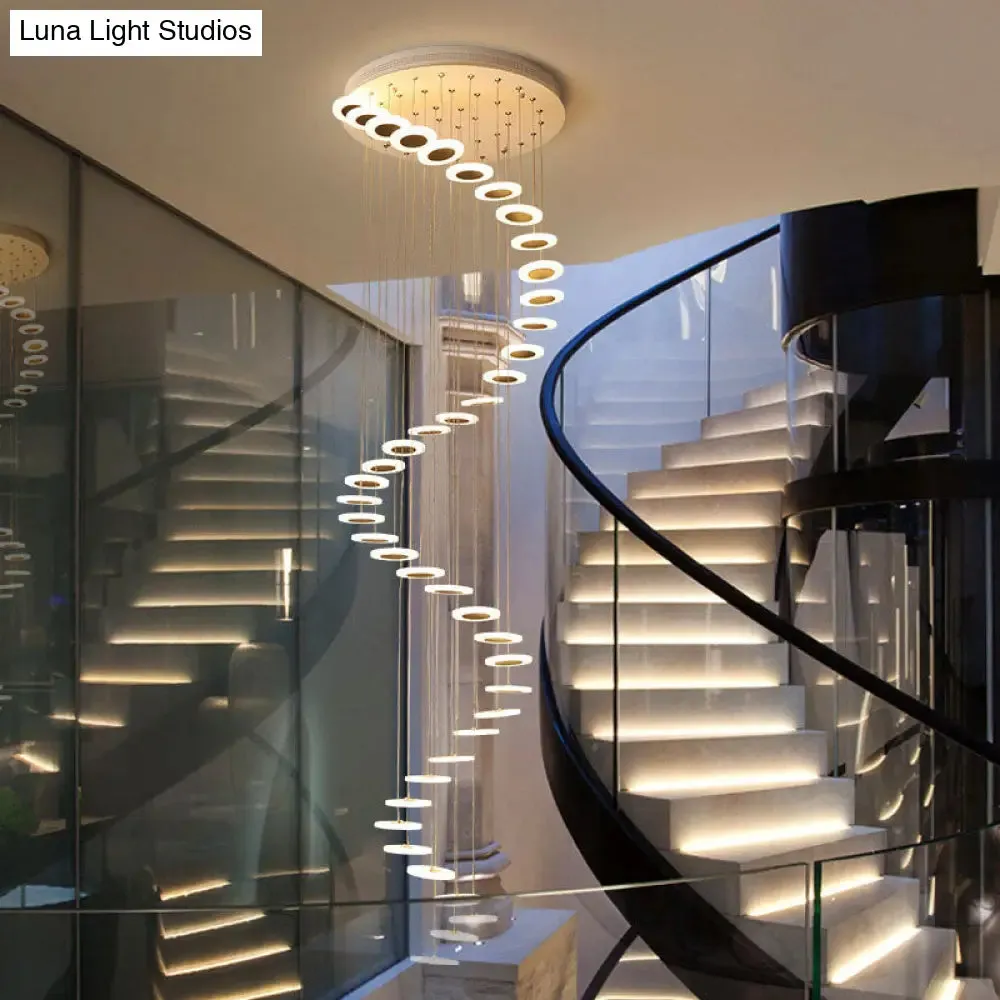 Contemporary Spiral Disc Multi Ceiling Lamp - Staircase Suspension Fixture in White