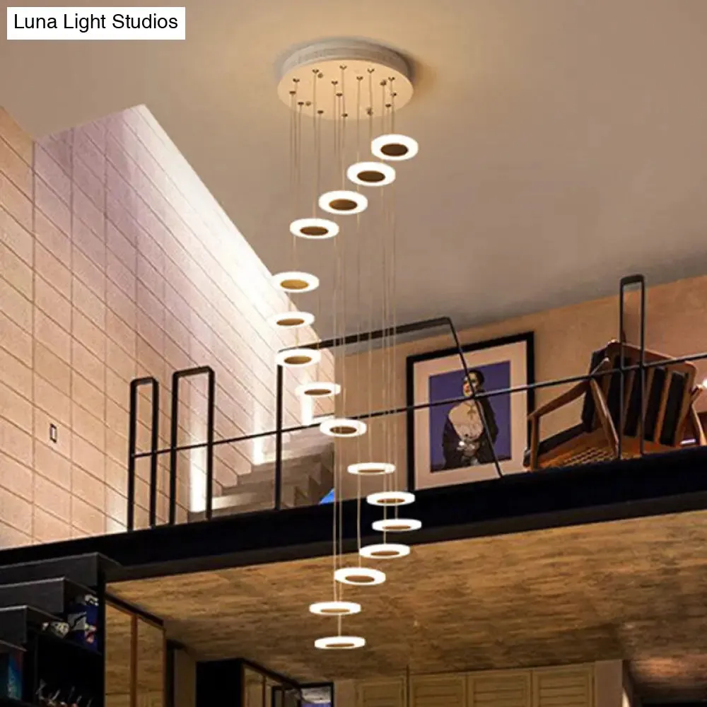 Contemporary Spiral Disc Multi Ceiling Lamp - Staircase Suspension Fixture in White