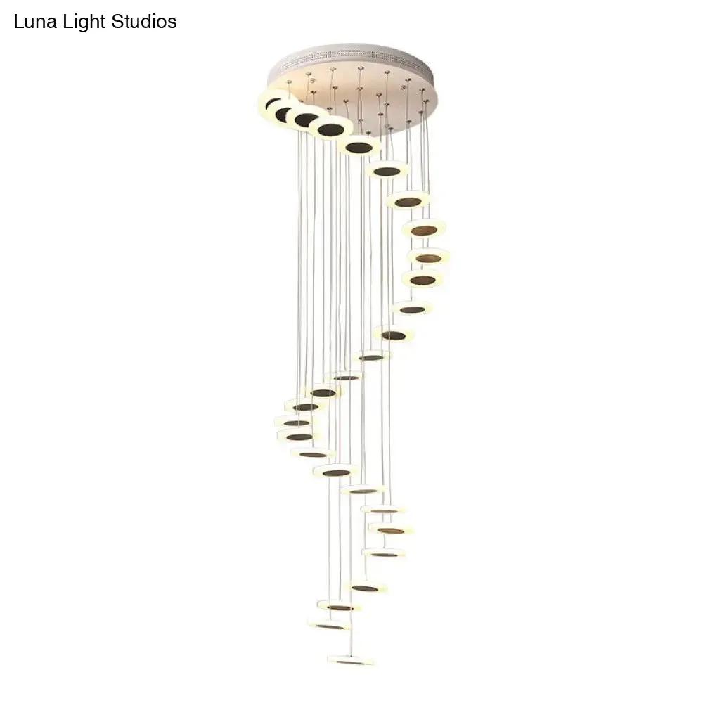 Contemporary Spiral Disc Multi Ceiling Lamp - Staircase Suspension Fixture in White
