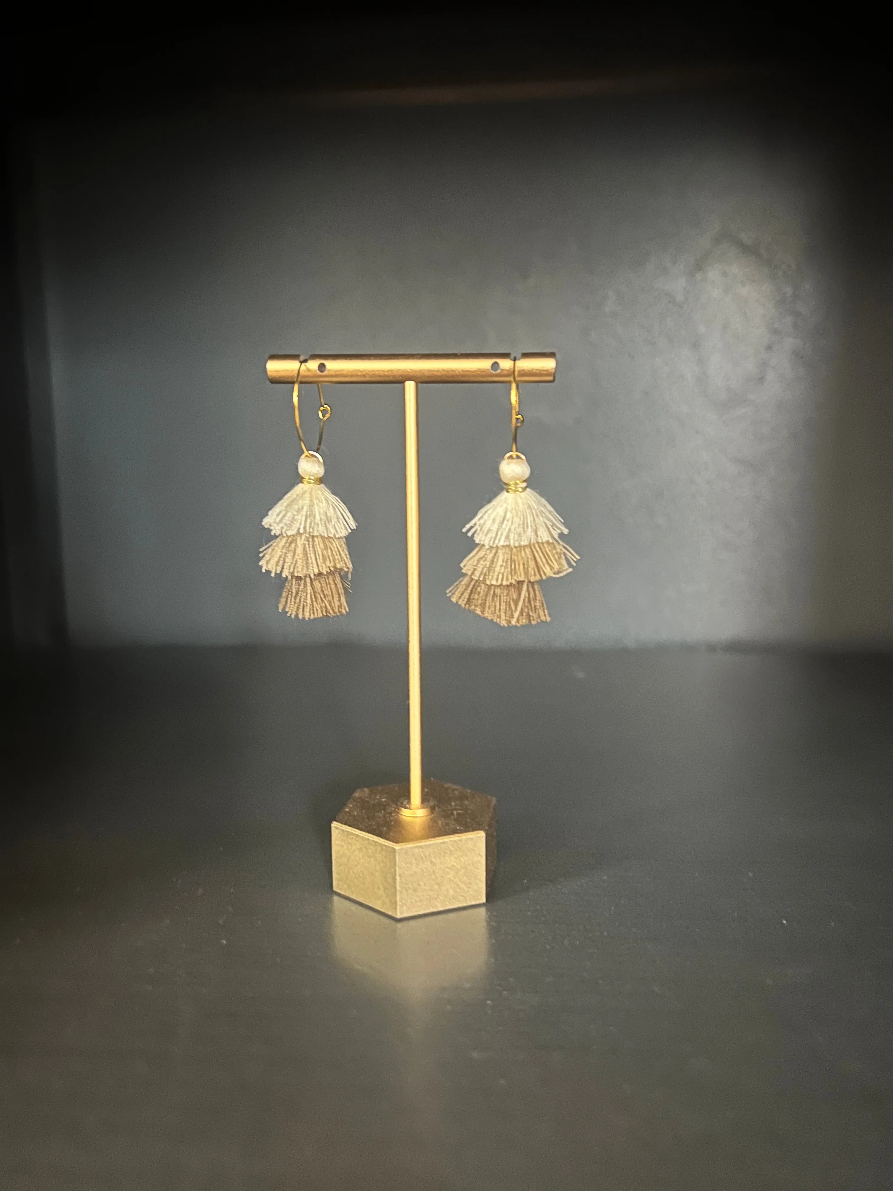 Cream, Tan & Brown Tassel Earrings