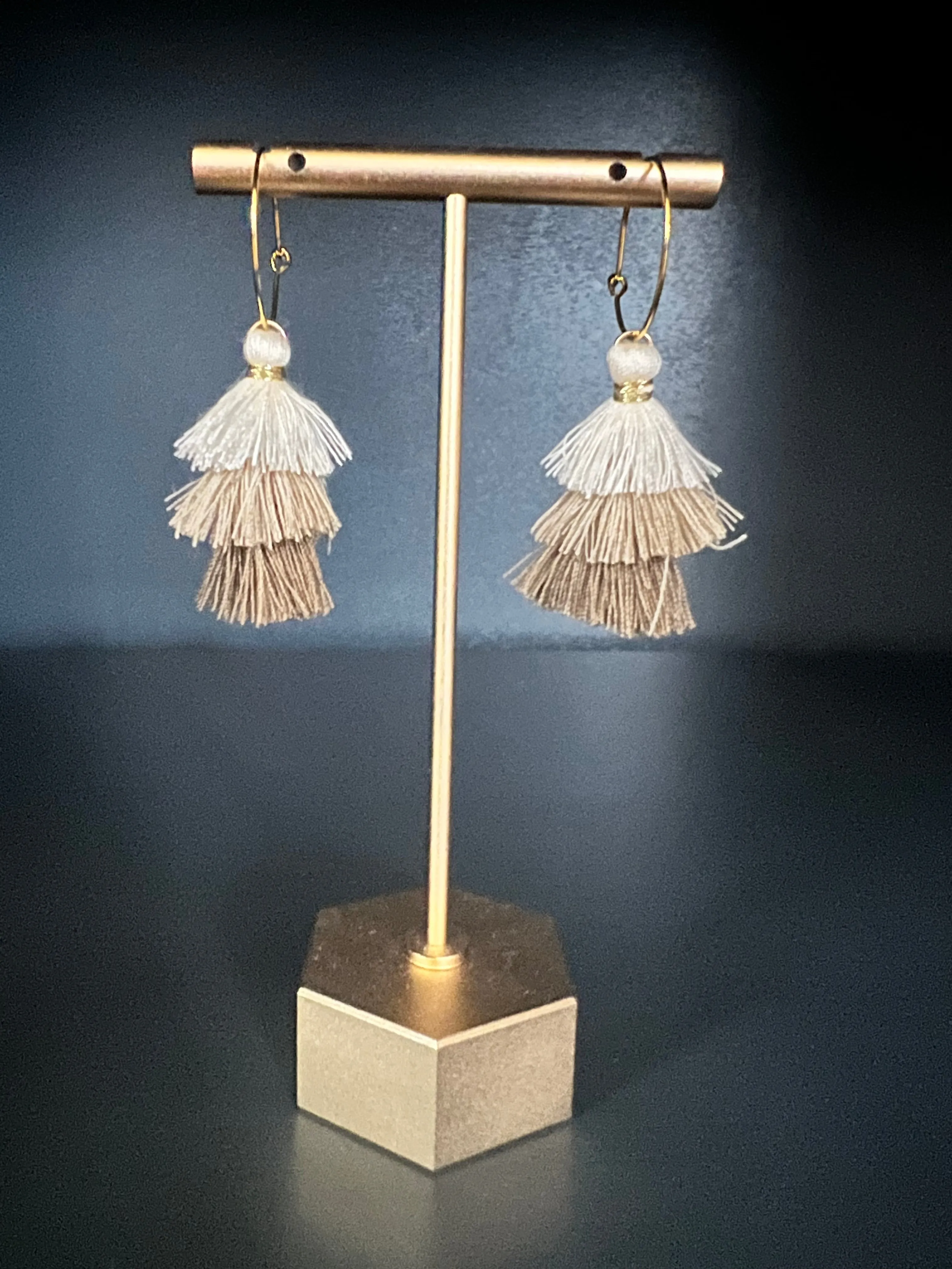 Cream, Tan & Brown Tassel Earrings