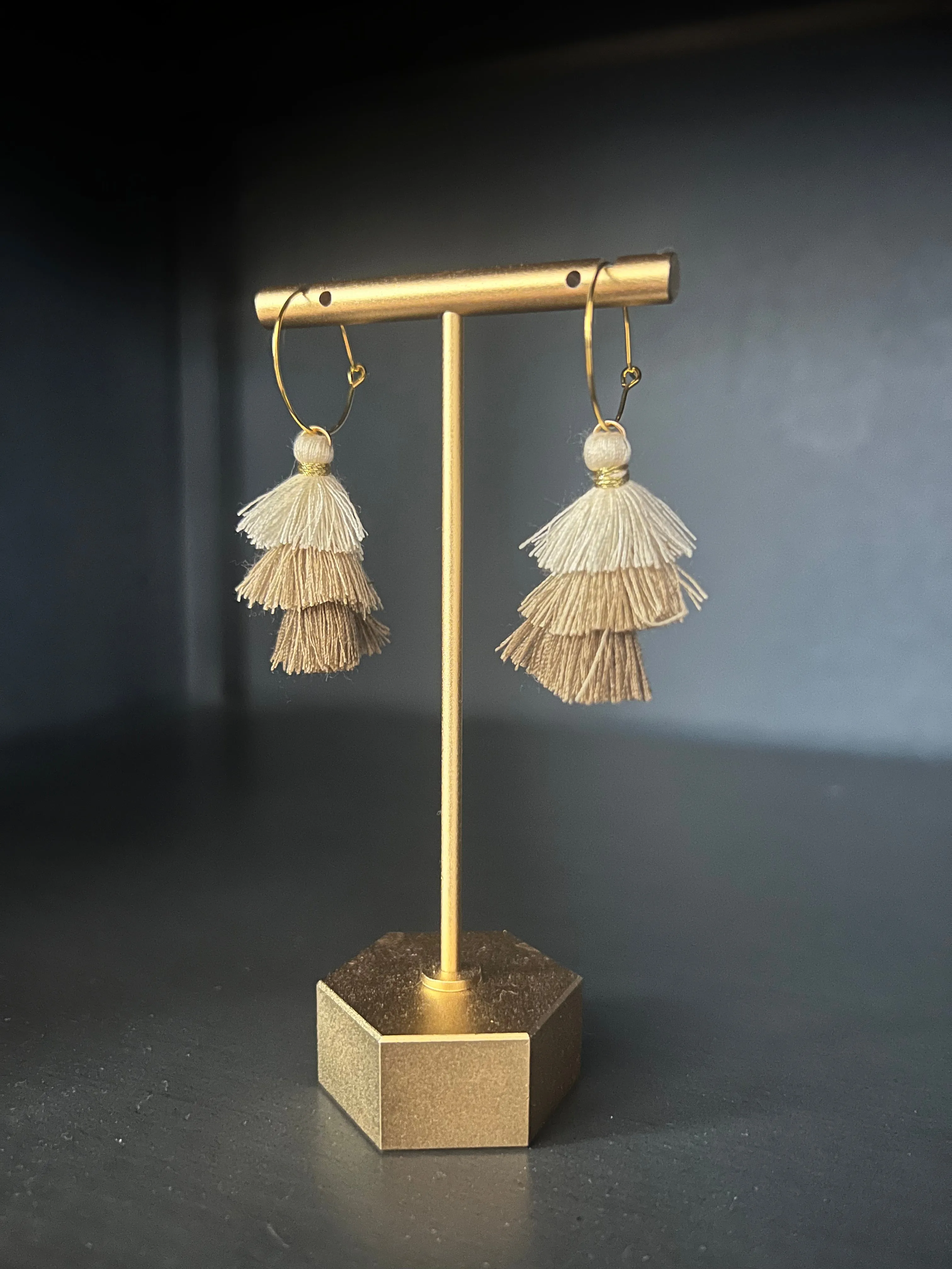 Cream, Tan & Brown Tassel Earrings