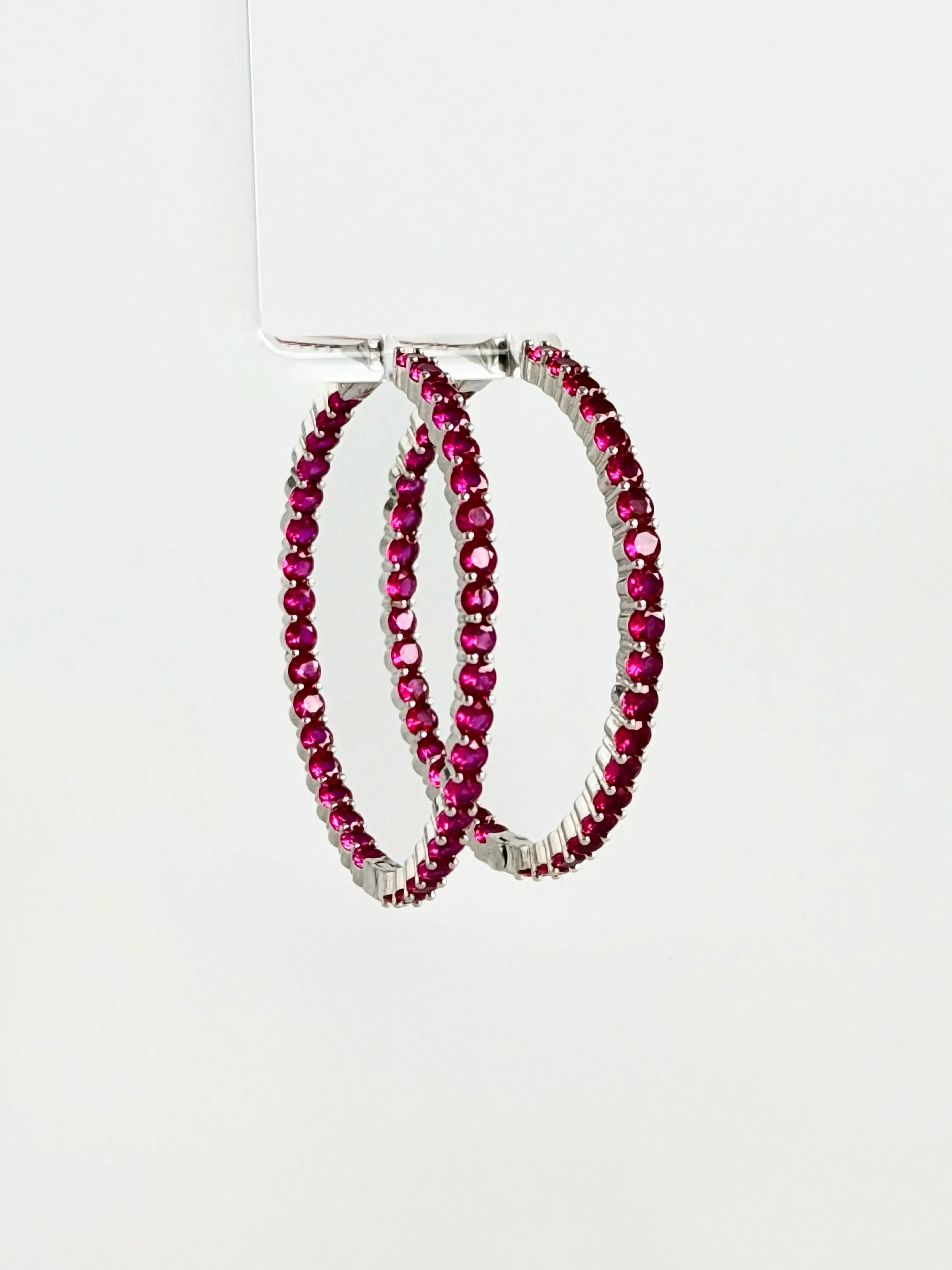 CZ Double Vision Big Hoops Earrings - Fuchsia