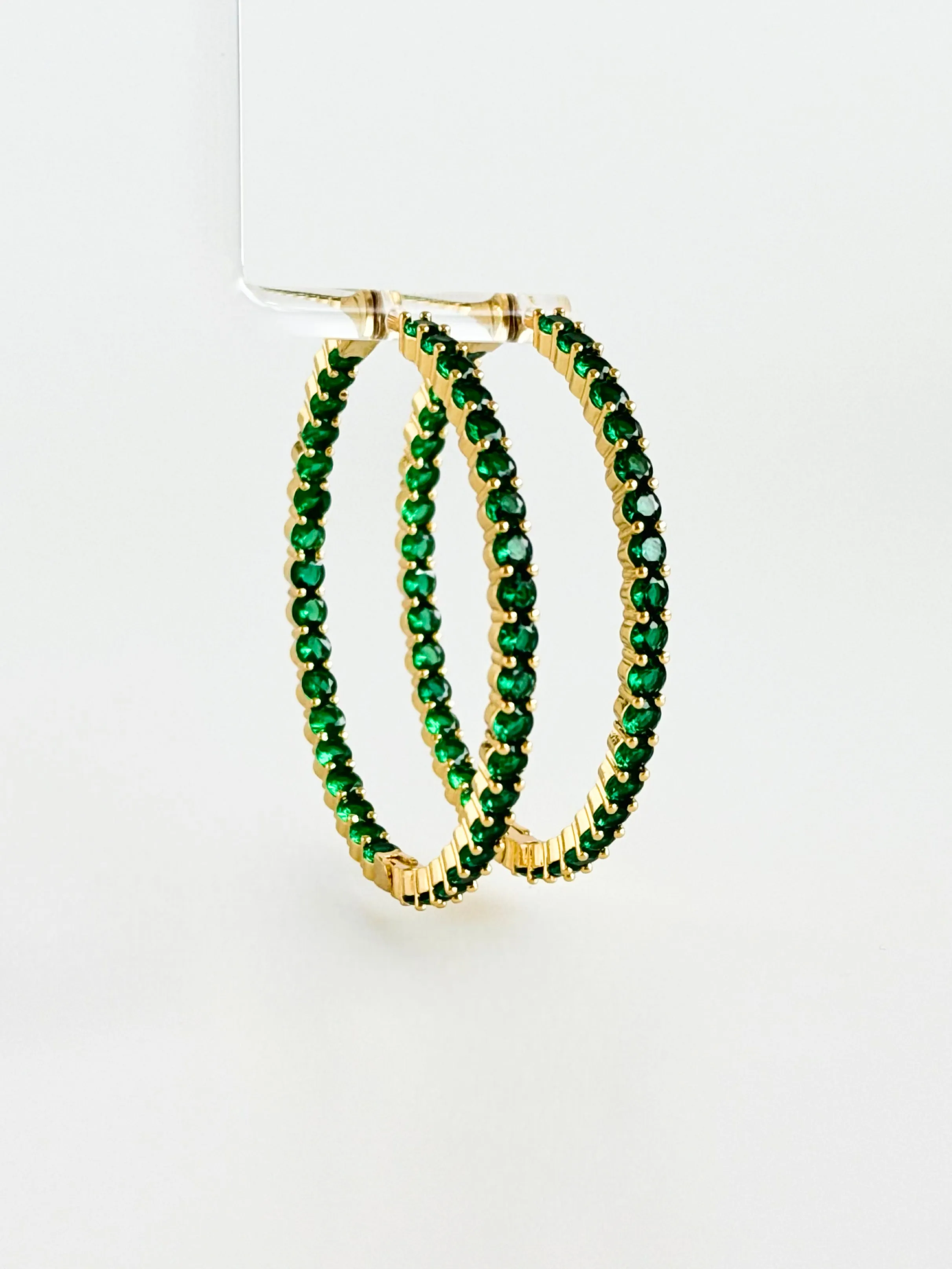 CZ Double Vision Big Hoops Earrings - Green