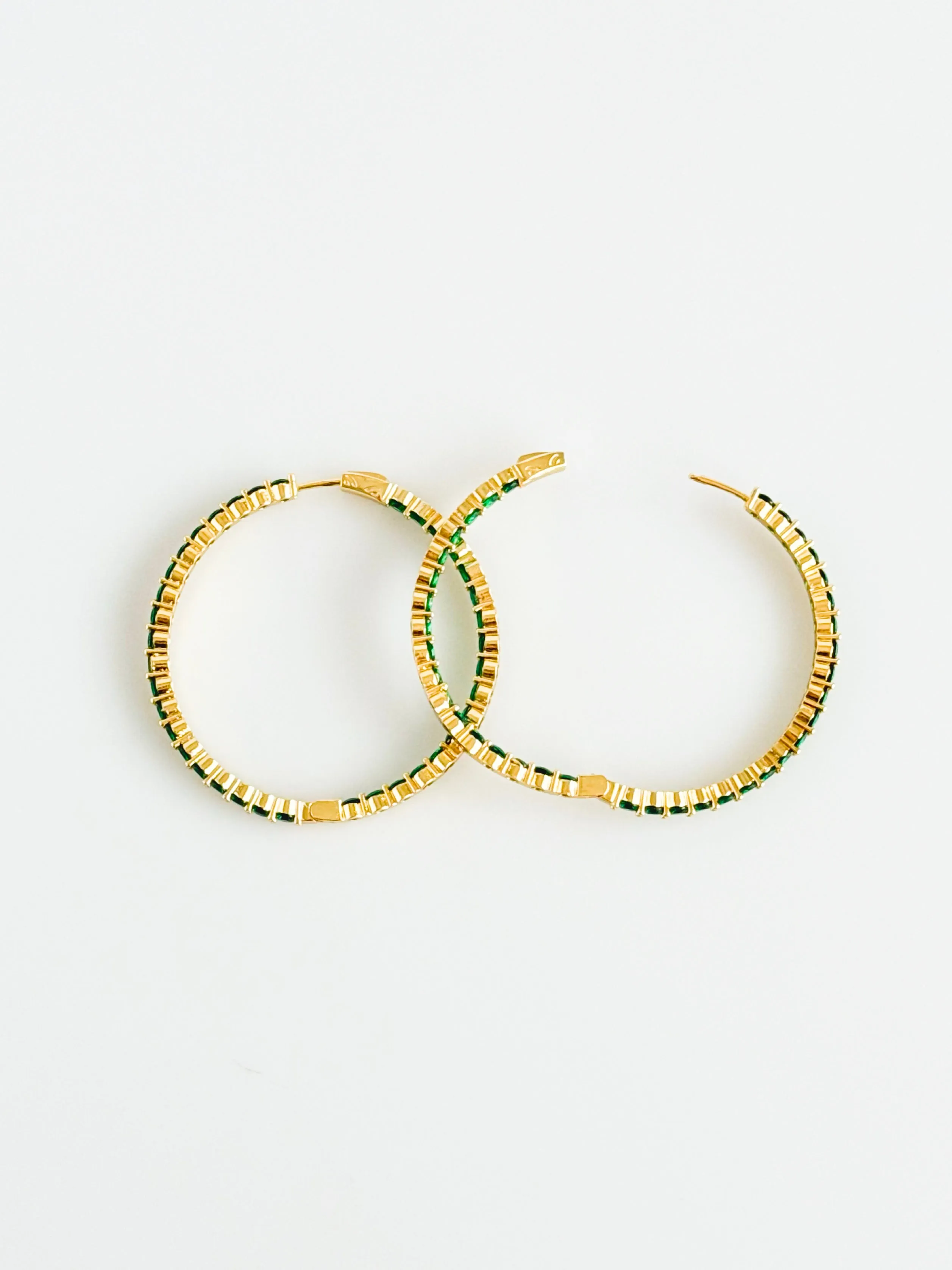 CZ Double Vision Big Hoops Earrings - Green