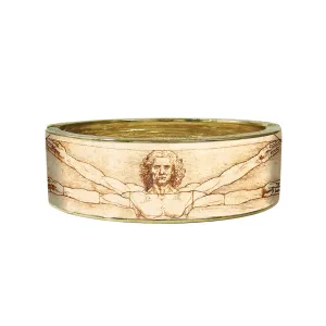 da Vinci Vitruvian Man Fine Art Hinged Cuff Gold Bangle Bracelet