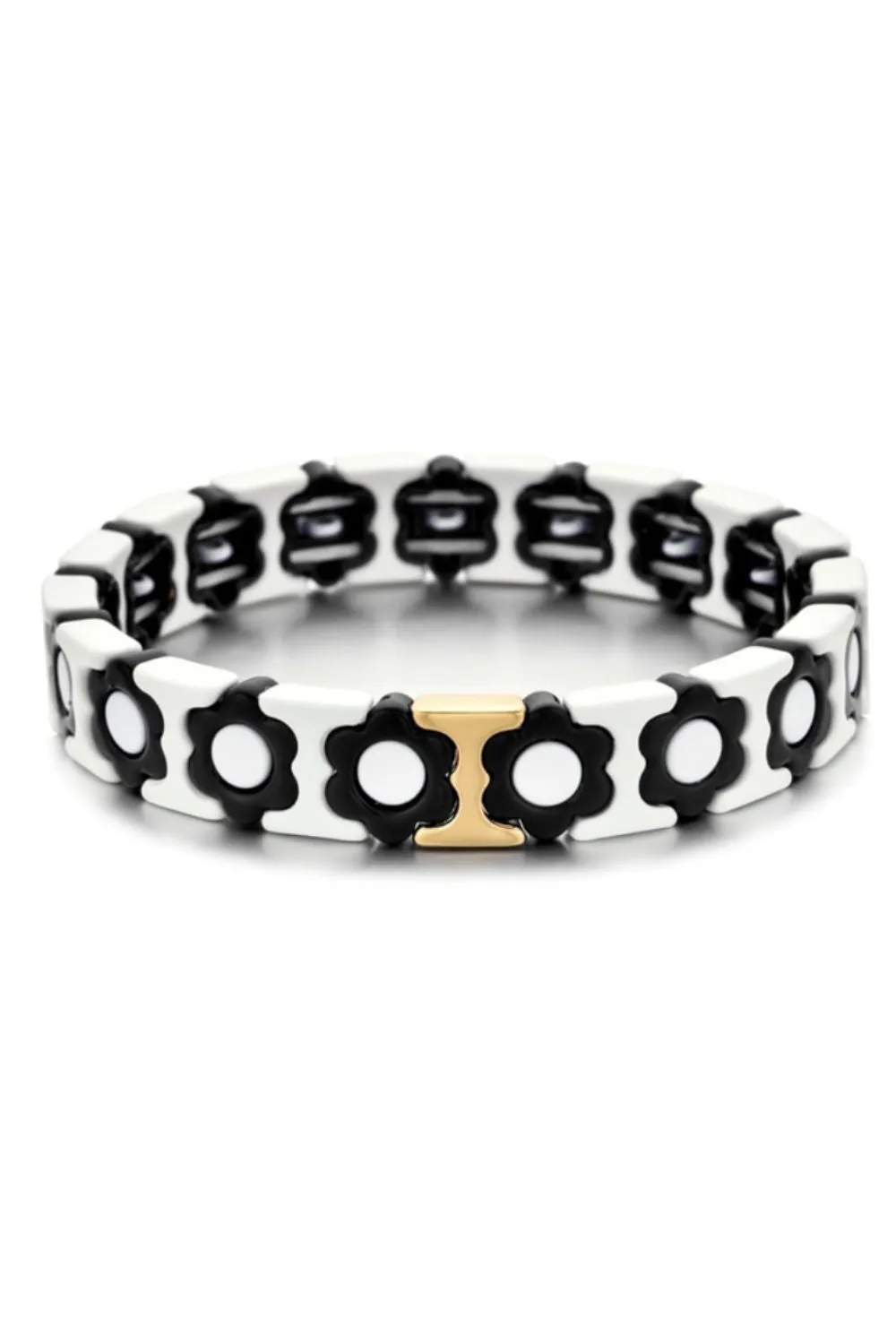 Daisy chain bracelet - black/white/gold