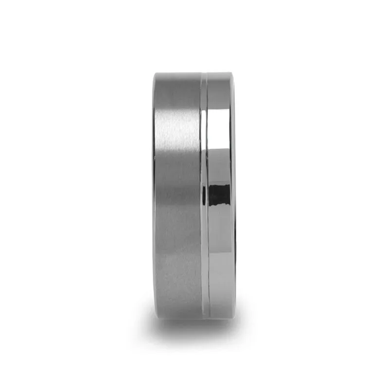 DALLAS | Silver Tungsten Ring, Single Offset Groove, Flat