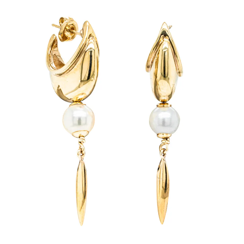 Deja Vu 9ct Yellow Gold Pearl Drop Earrings