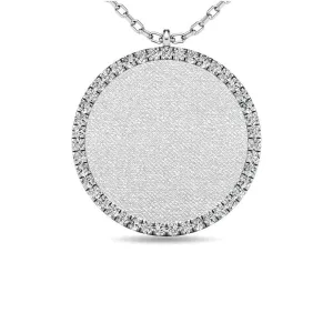 Diamond 1/8 ct tw Circle Disc Matt Finish Pendant in 10K White Gold