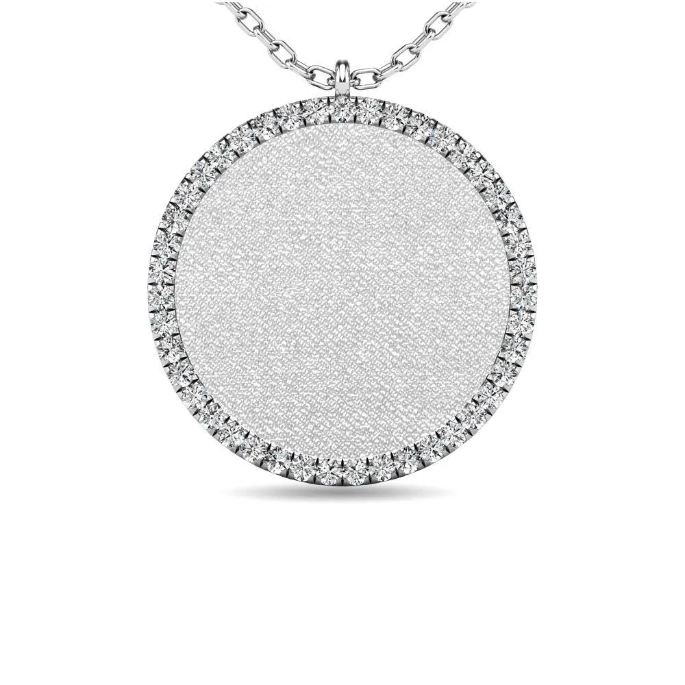 Diamond 1/8 ct tw Circle Disc Matt Finish Pendant in 10K White Gold