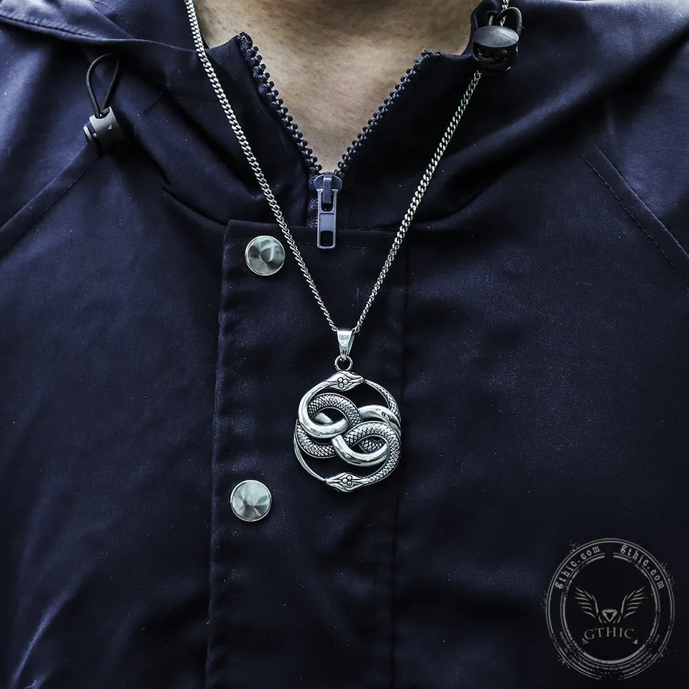 Double Ouroboros Snake Stainless Steel Animal Pendant