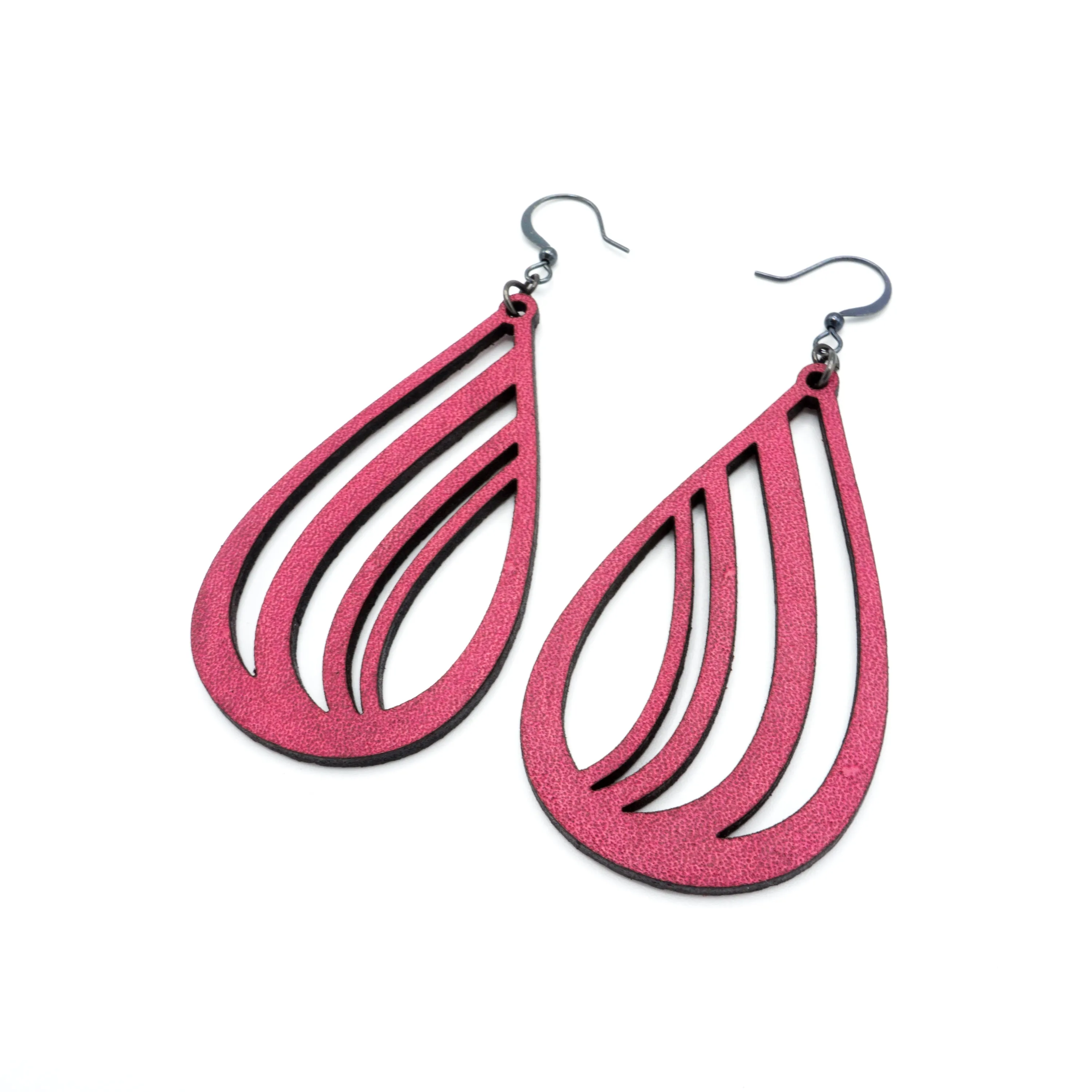 Drop 02 [L] // Leather Earrings - Fuchsia