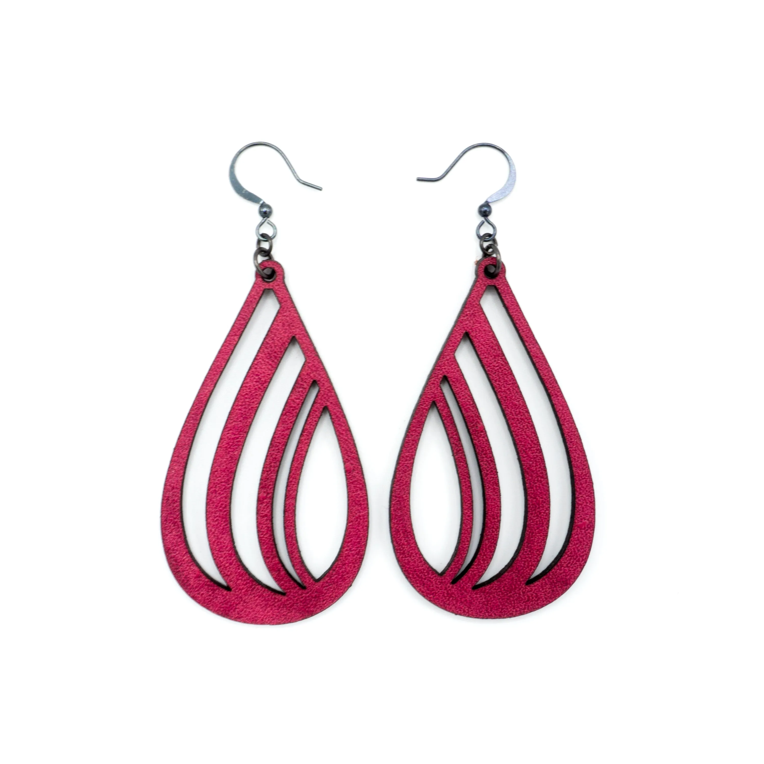 Drop 02 [L] // Leather Earrings - Fuchsia