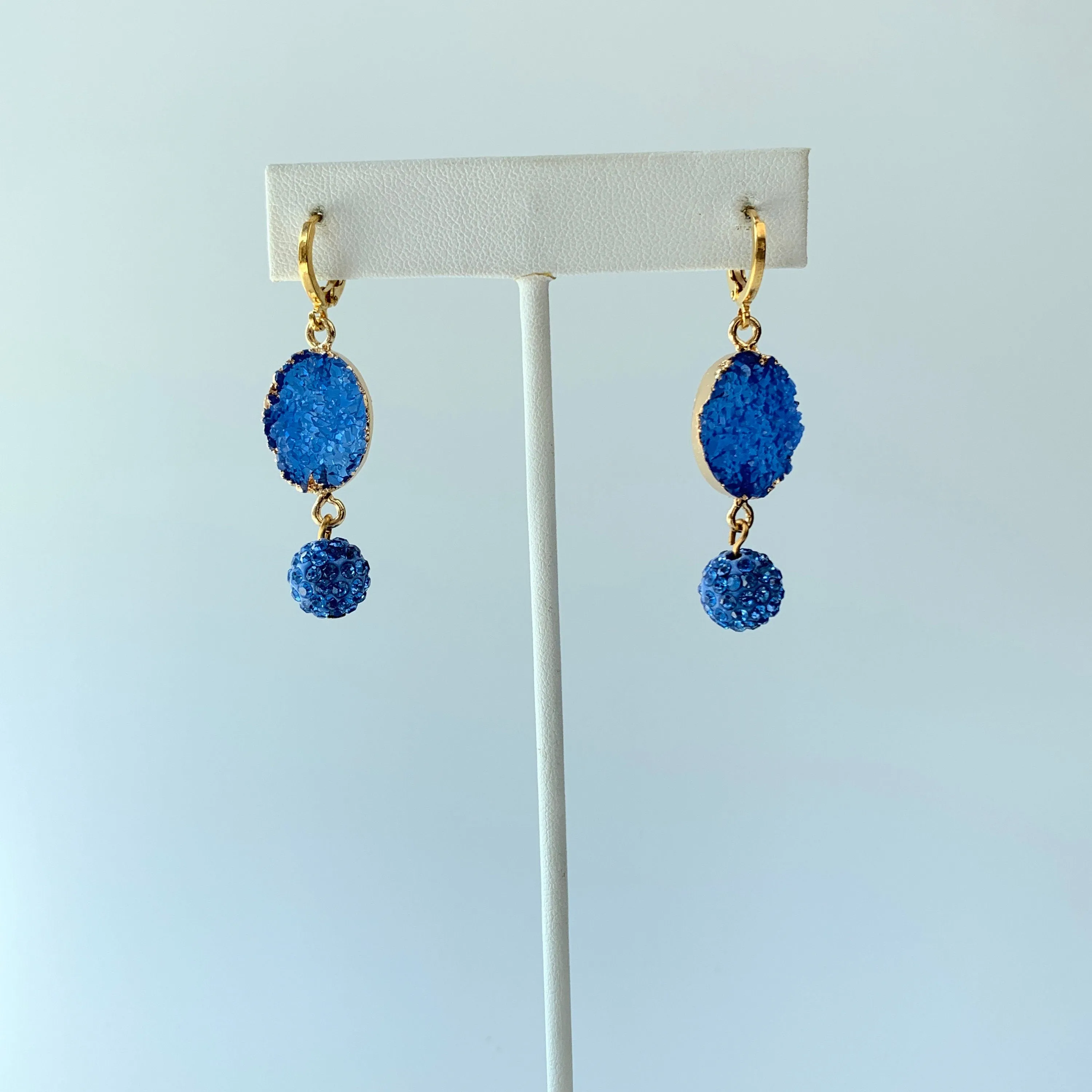 Druzy Crystal Earrings in Lake Blue